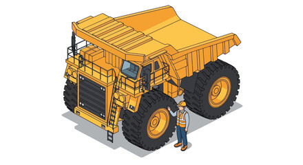 Giant Mining Dump Truck with Worker Standing Beside It. © Mukhamad