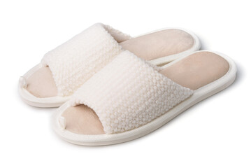 Pair of comfortable soft beige slippers © Coprid