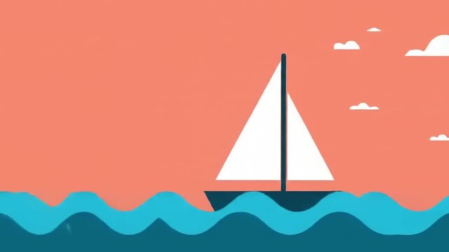Sailboat Sailing Across Ocean Waves Animation.