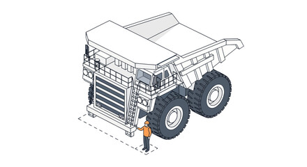 Massive Mining Dump Truck with Human Figure for Scale Illustration. © Mukhamad