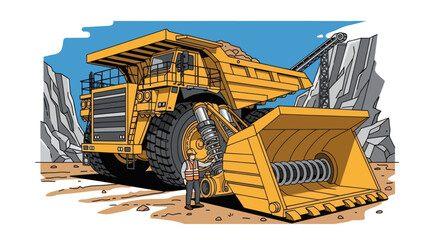 Massive Yellow Mining Dump Truck and Excavator. © Mukhamad