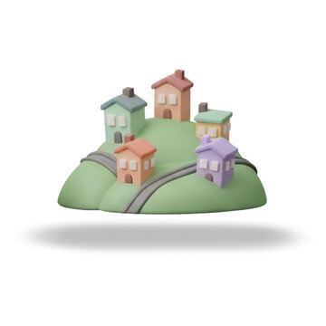 Miniature 3D Model of a Village on a Hill%3A A Charming and Colorful Diorama