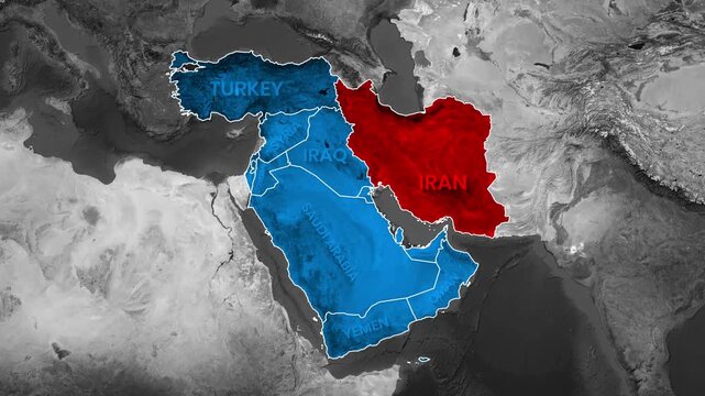 Middle East Conflict Map Animation Showing Iran Missile Attack Routes