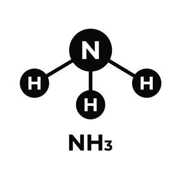 Black and white icon illustrating the chemical structure of ammonia (NH3) with a central nitrogen atom bonded to three hydrogen atoms.
