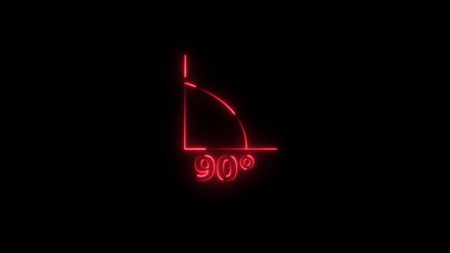 Abstract glowing neon Angle 90 degrees Geometry and mathematics symbol. Measure rotation animation with dark background.