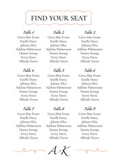 Fototapeta premium Wedding seating plan in a whimsical style. Vector minimslist template in white, black and beige