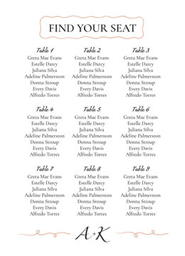 Wedding seating plan in a whimsical style. Vector minimslist template in white, black and beige