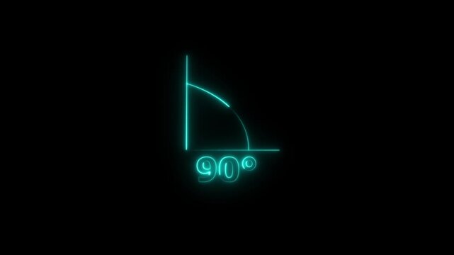 Abstract glowing neon Angle 90 degrees Geometry and mathematics symbol. Measure rotation animation with dark background.