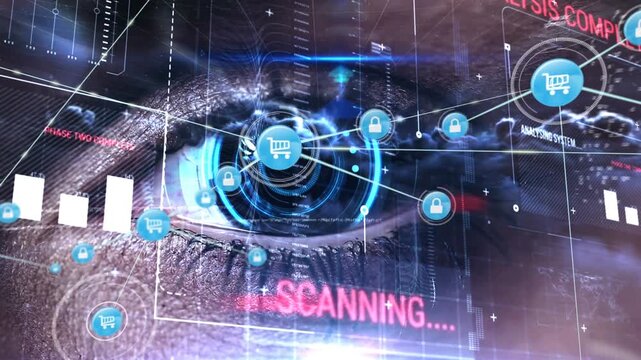 Animation of network of connections over eye and data processing