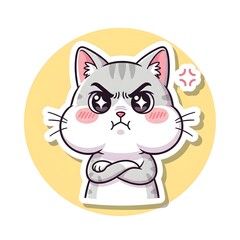 Obraz premium Grumpy cat illustration with crossed arms and angry expression