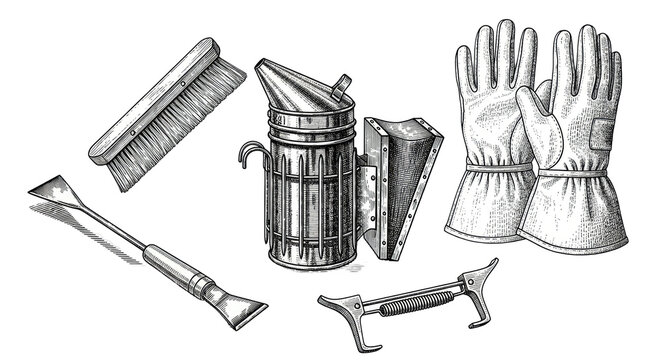 Beekeeping Equipment Tools and Supplies in Vintage Style