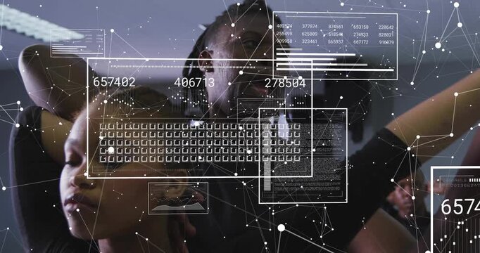 Lead holding hands behind head, man moving arms, camera revealing AR nodes and numbers for studio
