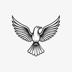 Fototapeta premium Elegant black and white vector illustration of a graceful dove in majestic flight with wings outstretched, embodying universal symbols of peace, freedom, and hope