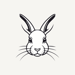 Fototapeta premium Minimalist monochrome rabbit head illustration, a charming and simple vector outline graphic perfect for children's designs, logos, or spring-themed branding, symbolizing gentleness and cuteness