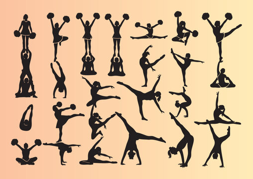 Dynamic cheerleading and gymnastics poses collection isolated