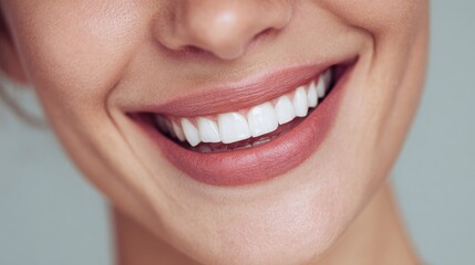 Naklejka premium Close-up of a woman's beautiful smile showcasing healthy teeth.