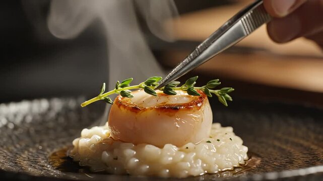 Gourmet dish presentation close up culinary art and food preparation