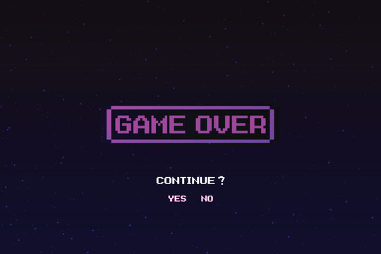 GAME OVER. CONTINUE or exiting the game's main menu. Modern trendy game background with lighting effect. for game assets in vector illustrations.