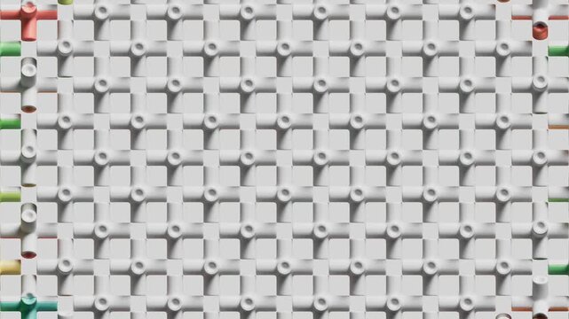 The animation shows a grid of white modules with colorful accents moving across the frame. It provides a clean and professional look for modern digital projects.
