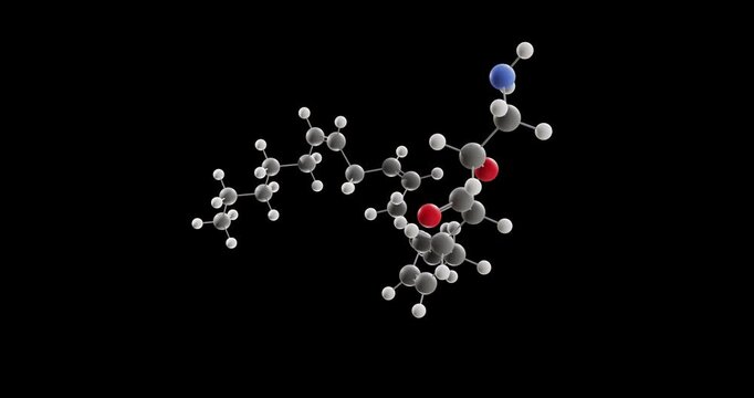 Virodhamine molecule, rotating 3D model of o-arachidonoyl ethanolamine, looped video on a black background
