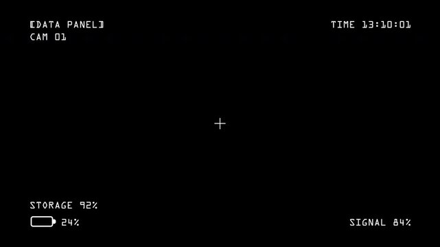 Surveillance Camera Monitoring Screen Overlay with Data Panels, Signal Indicators and Security Control Interface for Video Monitoring Systems with low battery