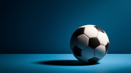 Naklejka premium Polished soccer ball on smooth blue surface