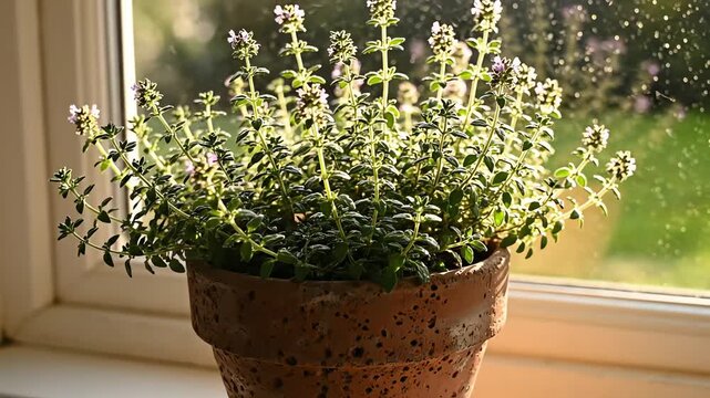 Potted plant in natural light near window