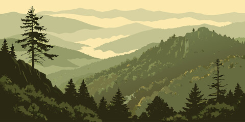 Fototapeta premium USA, US, U.S, United States - Great Smoky Mountains National Park misty mountain layers sunrise panorama, dreamy fog landscape 