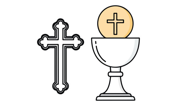 Christian holy communion symbols with cross chalice and host