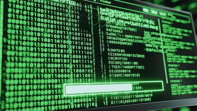 Cinematic green screen decryption complete digital code stream motion footage illustrates system success