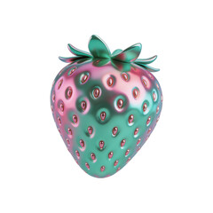 [Transparent Background PNG]3D Rendered Metallic Strawberry with Pastel Colors