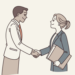 Fototapeta premium A man and woman shaking hands in a business setting