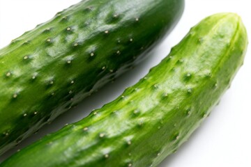Two Fresh Green Cucumbers on White Background