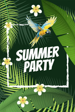 Vibrant Tropical Summer Party Flyer with Exotic Bird and Floral Decorations
