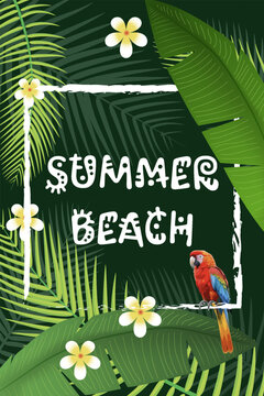 Vibrant tropical summer beach theme with a colorful parrot