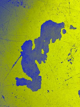 Neon yellow blue Distressed weathered gray concrete pealing white paint, scratches exposing industrial texture background