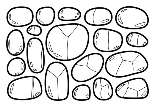 Black and White Outline of Smooth, Rounded Pebbles with Internal Divisions