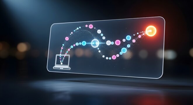 Abstract Technology Interface with Colorful Spheres on Dark Background