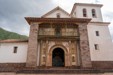 Fototapeta premium Ornate Facade of the Andahuaylillas Church in the Peruvian Andes