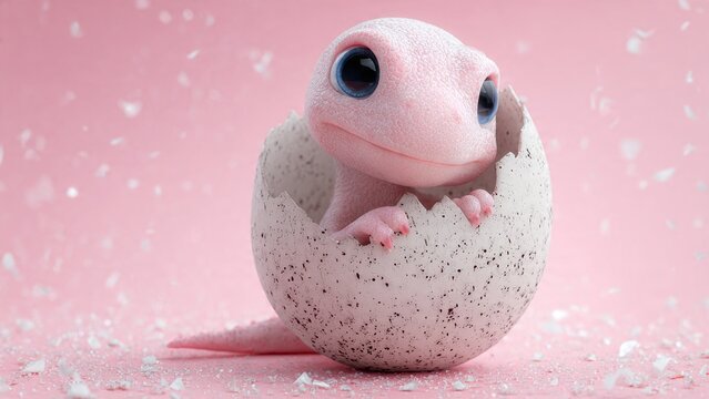Baby pink dinosaur hatching from egg &ndash; Cute newborn dino, Baby pink dino, pink dinosaur hatching