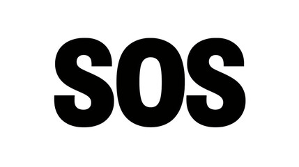 Minimalist dark gray SOS sign isolated on a black background, hidden or faded request for help and emergency signal.