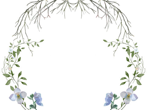 Blue Flowers and Branches A6 Frame Transparent for wedding engagement prom formal birthday party winter to spring seasons easter growth floral border watercolour illustration flower background png