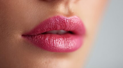 Fototapeta premium Close-Up of Glossy Pink Lips with Natural Shine