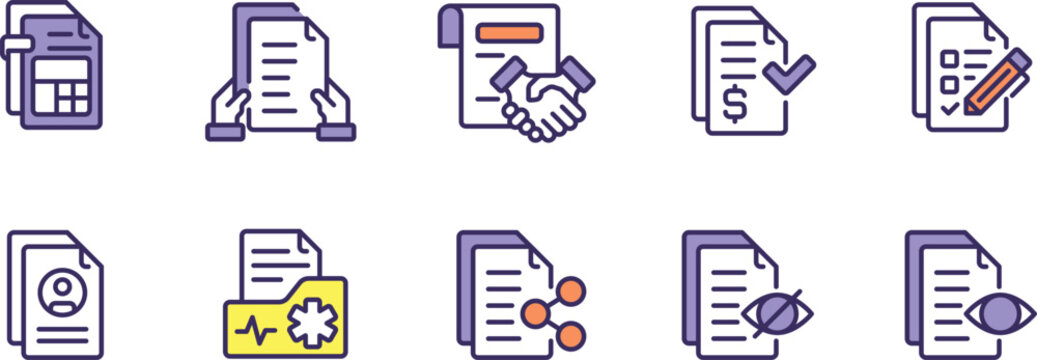 Icons representing various stages and types of document processing and management workflows