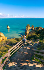 Naklejka premium Algarve coast and beach, Camilo Beach,Travel destination in Portugal