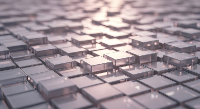 An arrangement of gray cube blocks in a geometric pattern with a shallow depth of field. The image creates an abstract and modern background texture.