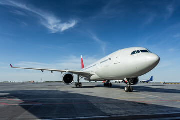 Obraz premium Big wide body passenger plane at the airport