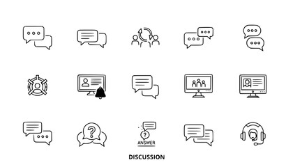 Fototapeta premium A set of minimalist line art icons depicting various discussion and communication concepts