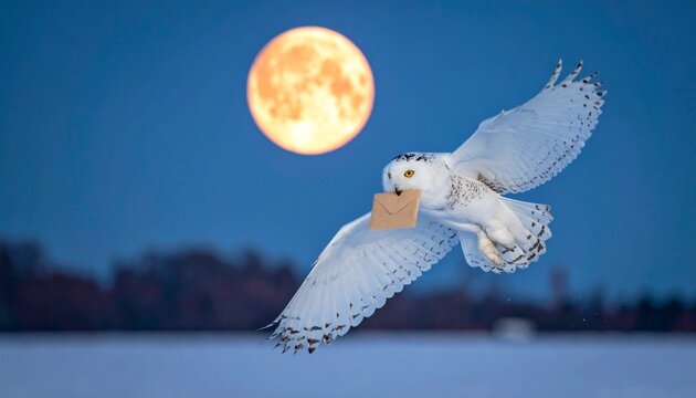 Magical Owl Delivering Letter in Moonlight &ndash; Fantasy Night Flight