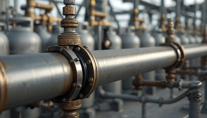 Fototapeta premium A close-up view of industrial pipes and valves in a factory setting